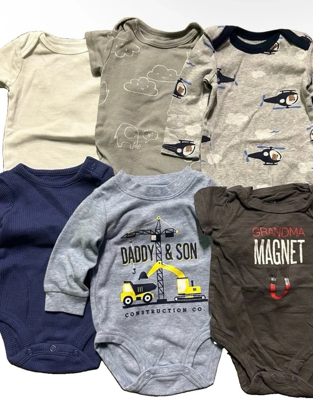 Baby Boy Bodysuits Solid Construction Animals Size 0-3 Months